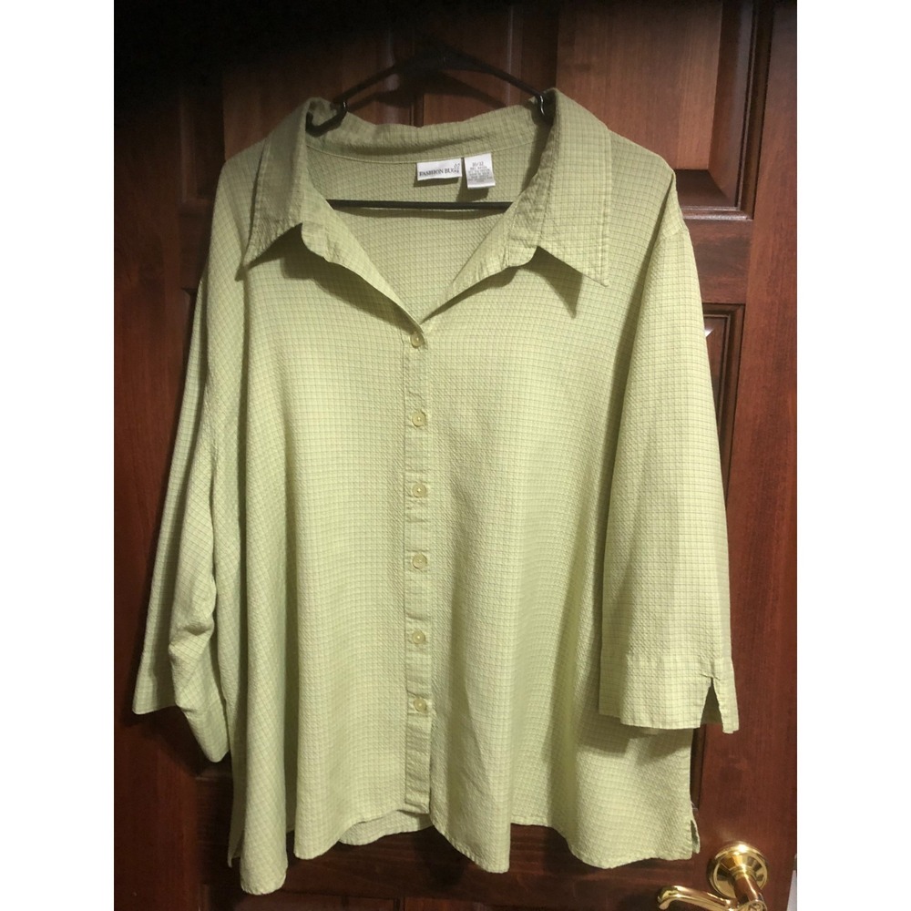 Fashion Bug Women's GREEN Top Plus Size 30/32W 3/4 Sleeve Button-Up